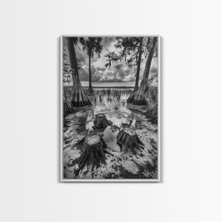 Swamp Scene, Cypress Trees, Reflection Water, Southern Nature, Canvas Print, Cabin Wall Art, Moody Landscape, Autumn Rustic Decor