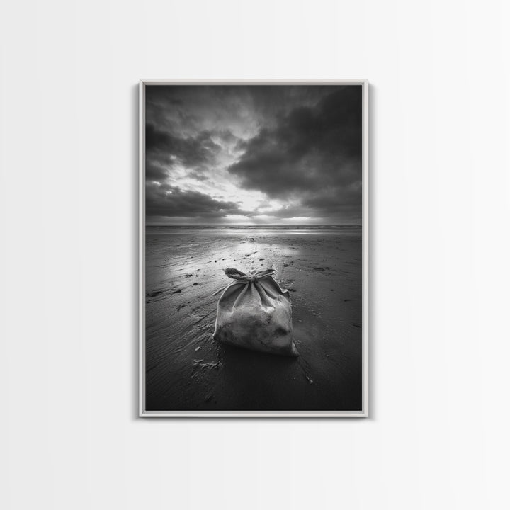 Coastal Mood, Seaside Stillness, Monochrome Art, Canvas Print, Beach Bedroom Wall Art, Moody Ocean Decor, Minimalist Nature
