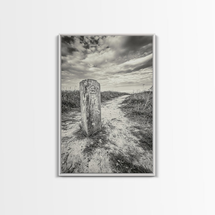 Hiking Marker, Trail Symbol, Windswept Grass, Framed Canvas Print, Outdoor Adventure Wall Art, Nature Lover Gift, Cabin Decor