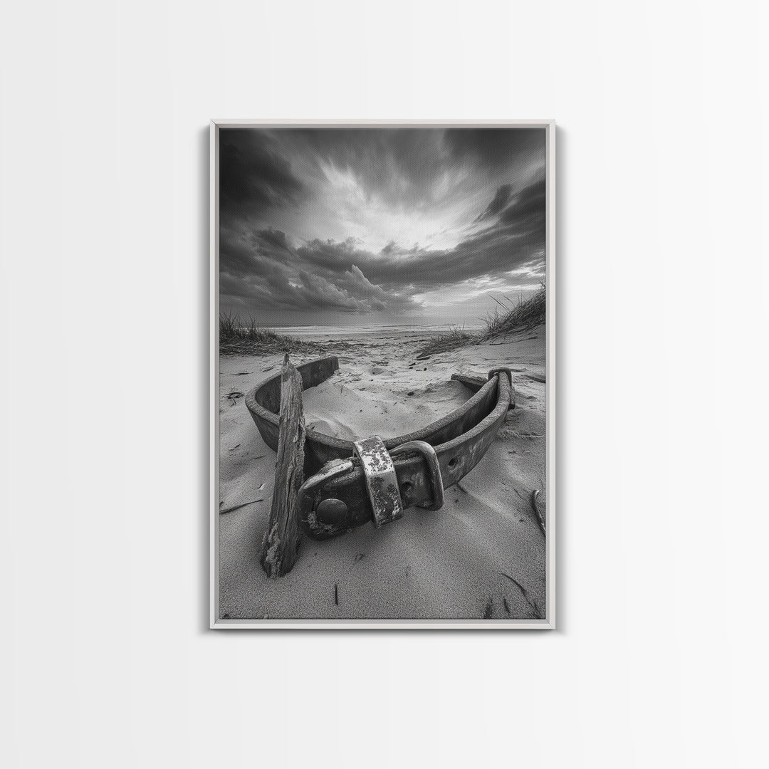 Coastal Relic, Rustic Sand Dunes, Weathered Wood, Canvas Print, Beach House Wall Art, Moody Ocean Decor, Fall Home Styling