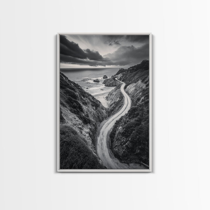 Coastal Road View, Cliffside Journey, Seaside Drive, Moody Landscape, Canvas Print, Living Room Art, Adventure Wall Art, Wanderlust Decor