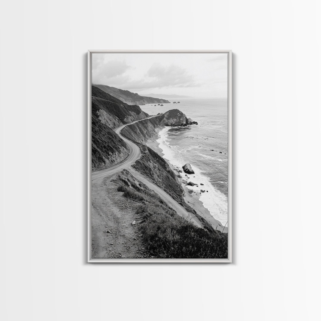 Winding Beach Road, Coastal Drive, Ocean Cliffs, Travel Landscape, Canvas Print, Office Wall Art, Fall Adventure Style, Neutral Coastal Decor