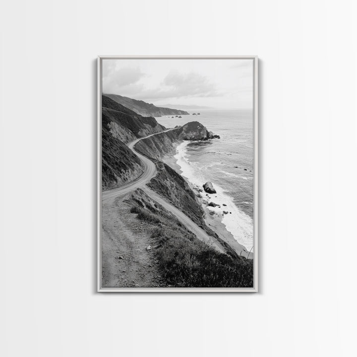 Winding Beach Road, Coastal Drive, Ocean Cliffs, Travel Landscape, Canvas Print, Office Wall Art, Fall Adventure Style, Neutral Coastal Decor