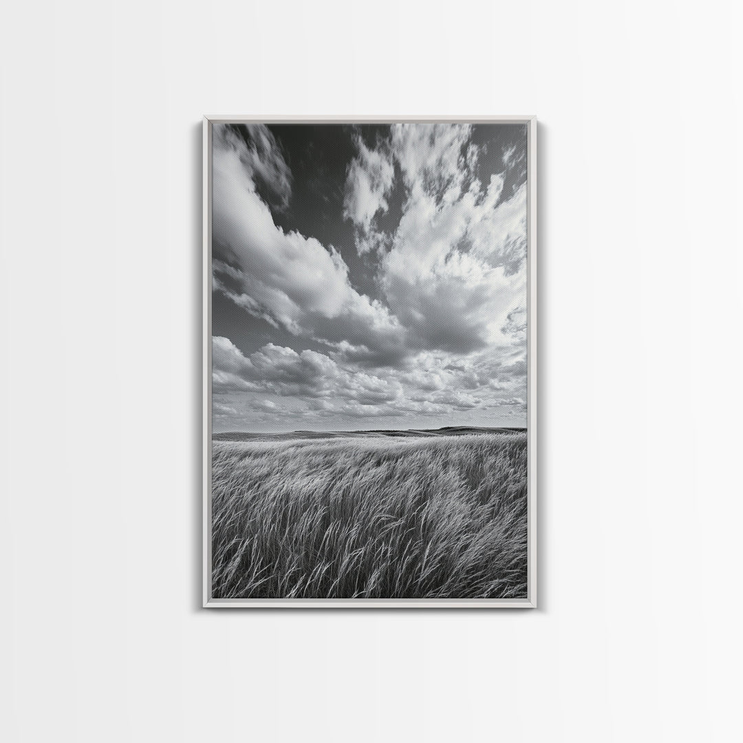 Open Sky Fields, Windy Prairie, Moody Nature Sky, Rustic Landscape, Canvas Print, Bedroom Wall Art, Fall Countryside, Boho Nature Decor