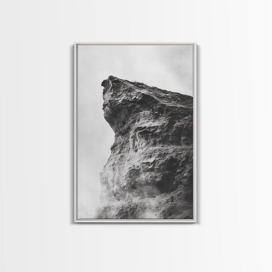 Stone Cliff Form, Abstract Rock Shape, Moody Earth Scene, Nature Texture, Framed Canvas Print, Office Wall Art, Minimalist Mountain Decor