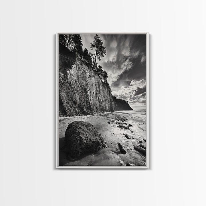 Cliffside Trees, Coastal Horizon, Rugged Seashore, Pacific Northwest Print, Framed Canvas Print, Fall Nature Wall Art, Den Decor
