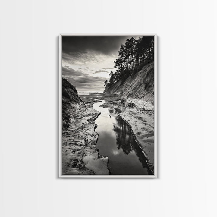 River Canyon, Dramatic Sky, Nature Pathway, Canvas Print, Adventure Wall Art, Cabin Decor, Black White Landscape Photography