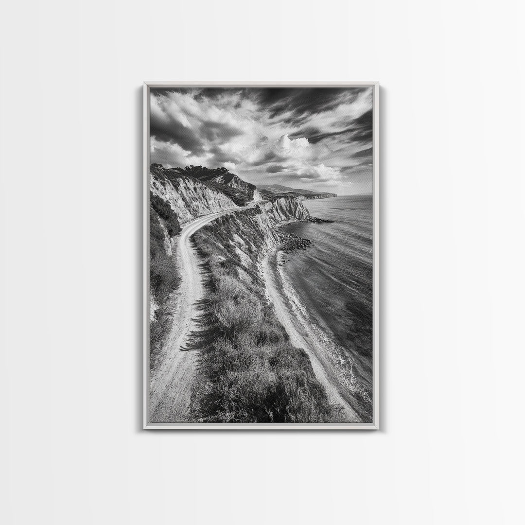 Coastal Mountain Trail, Ocean View, Travel Photography, Framed Canvas Print, Scenic Landscape Art, Office or Hallway Wall Art