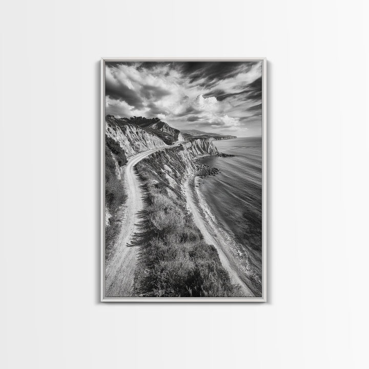 Coastal Mountain Trail, Ocean View, Travel Photography, Framed Canvas Print, Scenic Landscape Art, Office or Hallway Wall Art