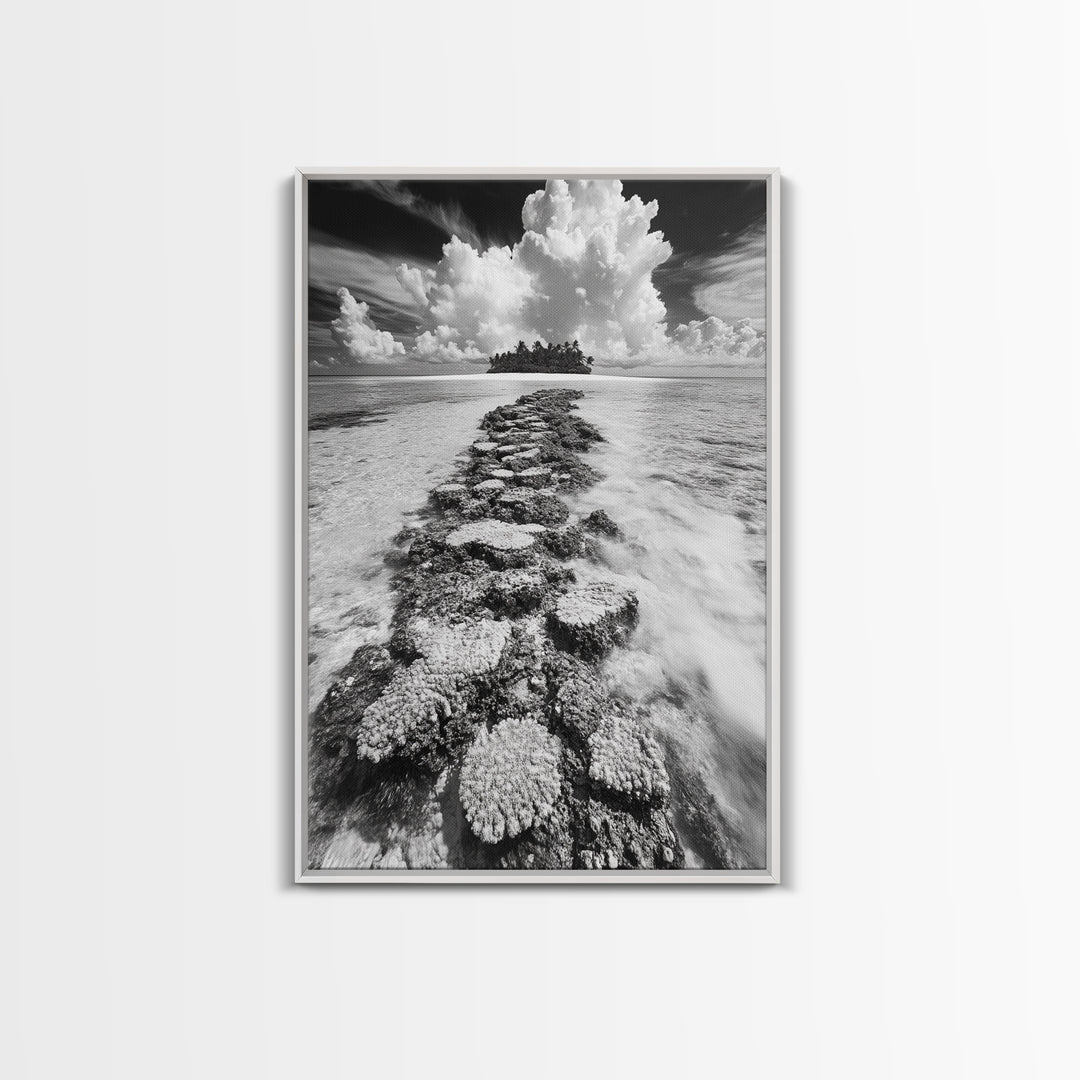 Island Cloud Escape, Ocean Path Scene, Tropical Seascape, Canvas Print, Coastal Beach House Art, Summer Island Vibes Wall Art