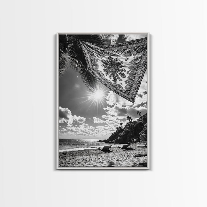 Sunlit Beach, Boho Tapestry, Relaxed Seaside, Canvas Print, Tropical Wall Art, Vacation Home Decor, Modern Boho Vibes, Beach House Wall Decor