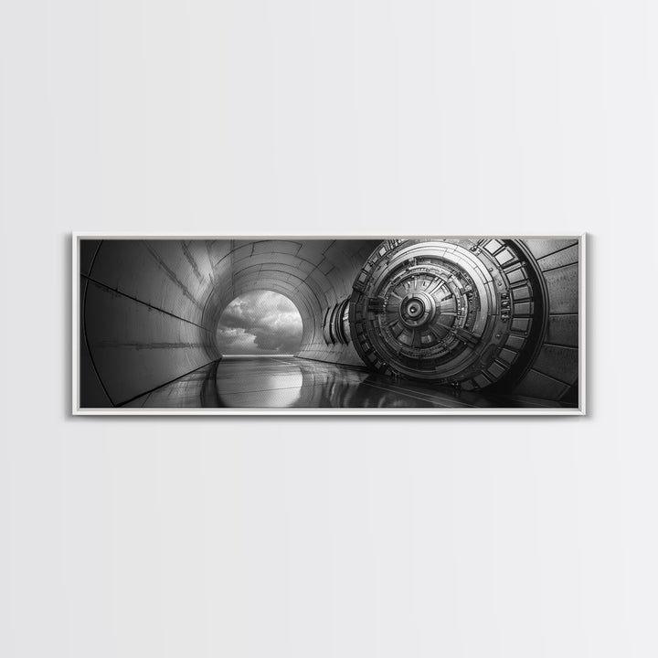 Vault Door, Sci-Fi Tunnel, Futuristic Entrance, Secure Chamber, Framed Canvas Print, Office Decor, Industrial Wall Art, Modern Cyberpunk Style
