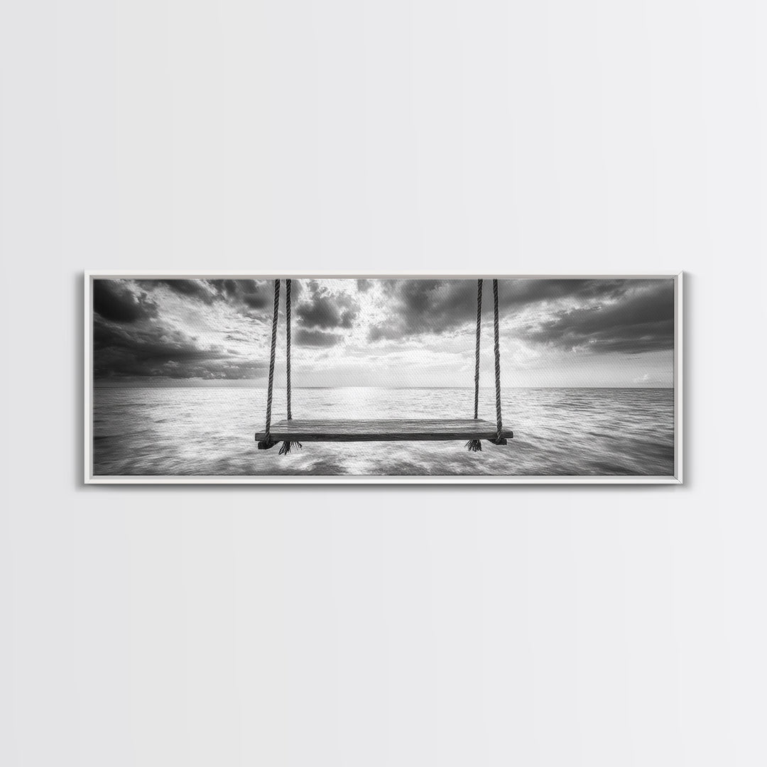 Ocean Swing View, Serene Seascape Art, Minimalist Beach Wall Decor, Framed Canvas Print, Bedroom Art, Calm Coastal Photography