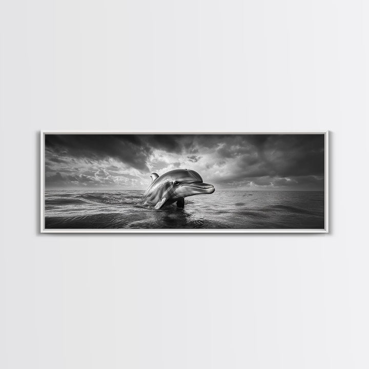 Dolphin Ocean Art, Playful Sea Animal Print, Modern Coastal Decor, Framed Canvas Print, Bathroom Wall Art, Nature Photography
