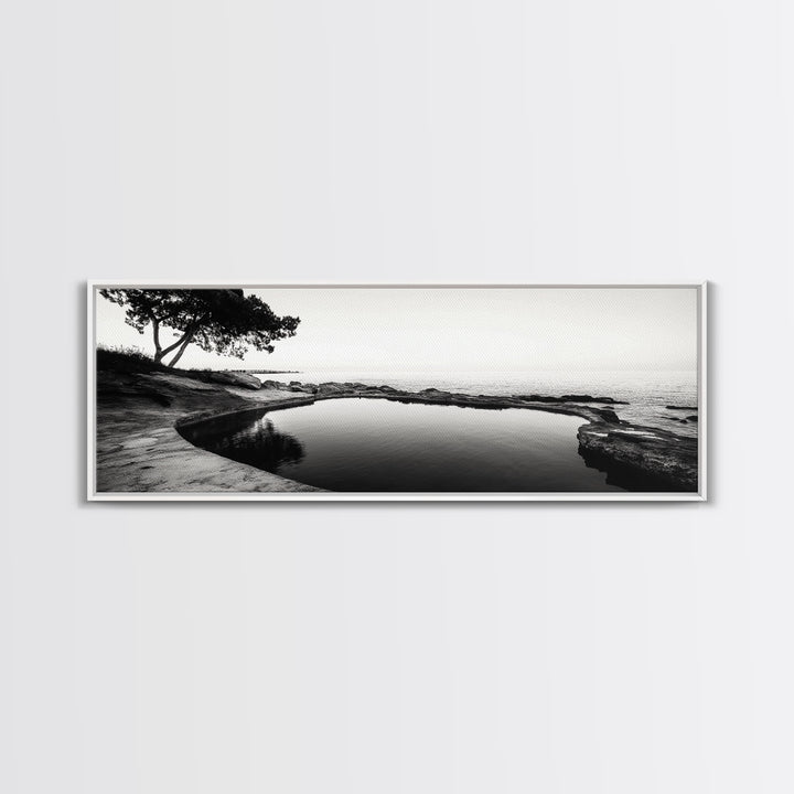 Seaside Pool, Nature Reflections, Calm Coastline, Canvas Print, minimalist zen wall art, spa bathroom decor, peaceful landscape photography