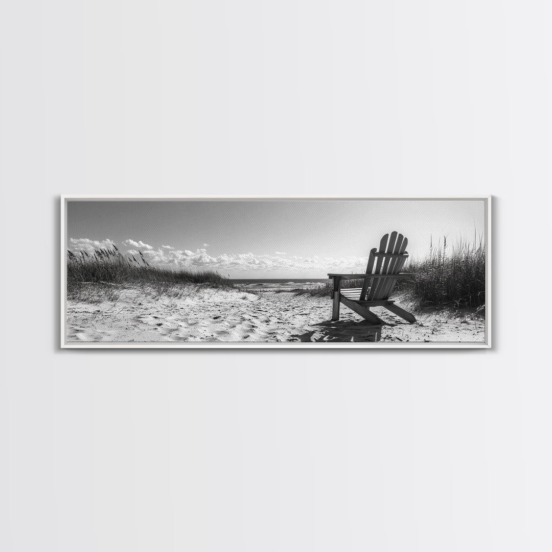Sand Dunes, Beach Chair, Sea Grasses, Ocean Path, Framed Canvas Print, Coastal Wall Art, Relaxation Theme, Minimalist Beach House Decor