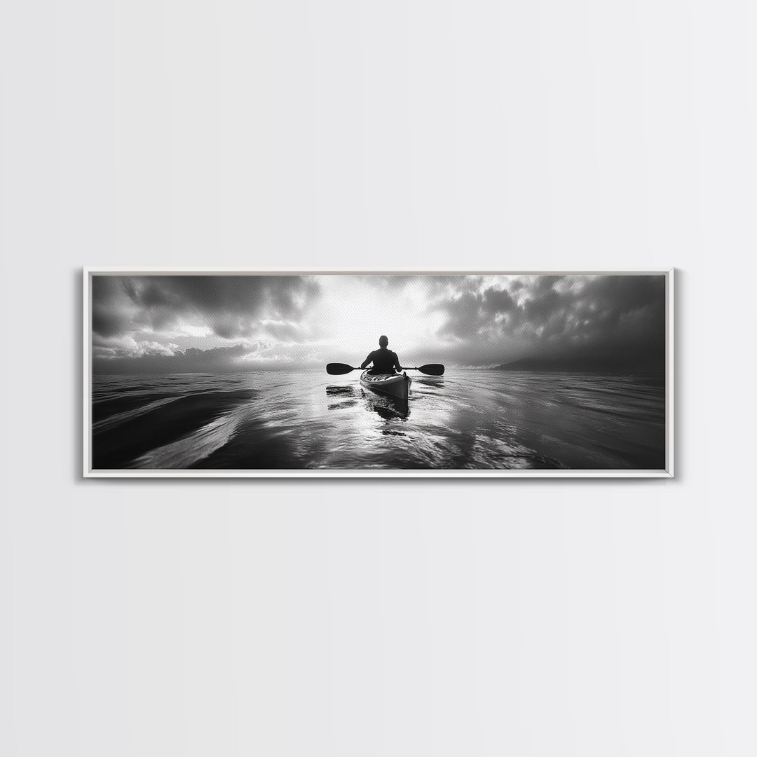 Kayaking, Sea Journey, Ocean Paddle, Canvas Print, Outdoor adventure wall art, Moody landscape, Modern living room decor, Wilderness art
