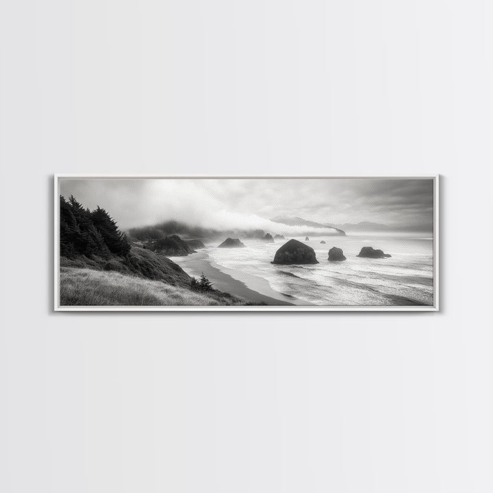 Pacific Coast, Misty Cliffs, Ocean Rocks, Moody Beach Scene, Canvas Print, Modern Nature Decor, Living Room Wall Art, Coastal Landscape