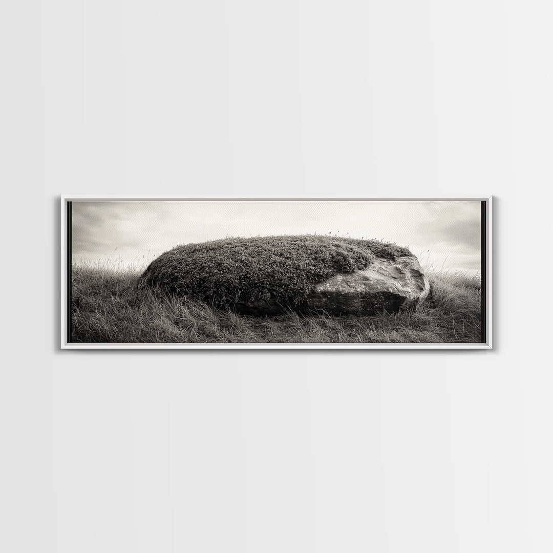 Heather Rock, Grassy Field, Natural Simplicity, Earthy Tones, Canvas Print, Rustic Home Decor, Minimalist Nature Wall Art, Fall Inspired Art