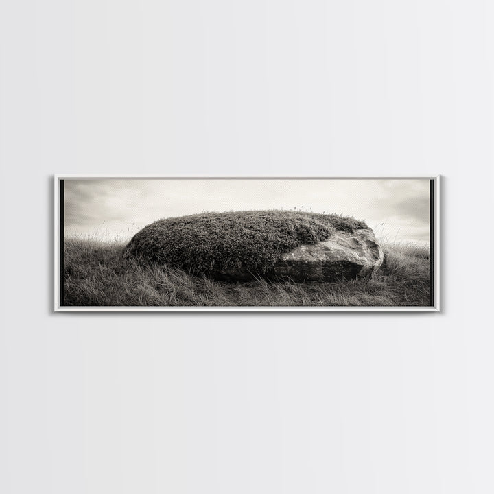Heather Rock, Grassy Field, Natural Simplicity, Earthy Tones, Canvas Print, Rustic Home Decor, Minimalist Nature Wall Art, Fall Inspired Art