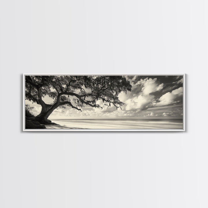 Southern Oak, Coastal Tree, Beachfront Tranquility, Serene Landscape, Canvas Print, Neutral Living Room Art, Boho Nature Decor, Beach Wall Art