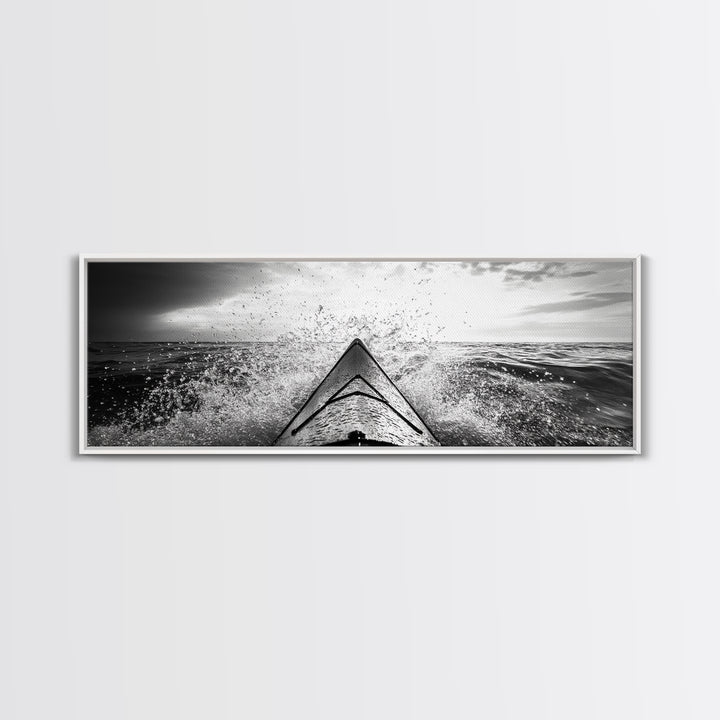 Ocean Kayak Splash, Adventure Wall Art, Ocean Motion, Black And White Canvas Print, Modern Decor, Nautical Style, Sports Lover Gift