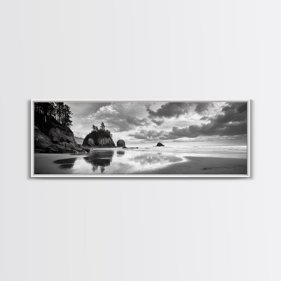Seastacks Coastal Scene, Moody Beach Landscape, Ocean Reflections, Canvas Print, Coastal Decor, Pacific Northwest, Fall Wall Art