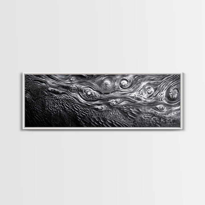 Liquid Texture Waves, Abstract Water Photography, Monochrome Art, Framed Canvas Print, Modern Living Room Wall Art, Nature-Inspired Decor