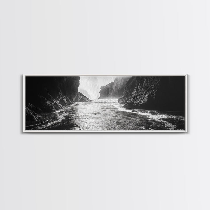 Ocean Cliff Passage, Dramatic Seascape Art, Moody Coastal Photography, Canvas Print, Dark Academic Wall Decor, Bedroom Statement Piece