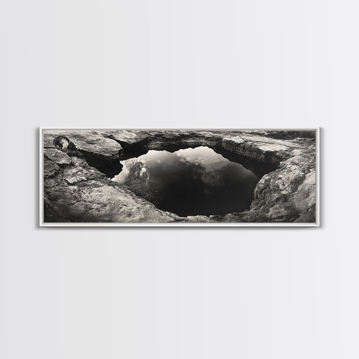 Natural Rock Pool, Moody Water Reflection, Rustic Earth Photography, Canvas Print, Zen Bathroom Wall Art, Minimalist Nature Decor