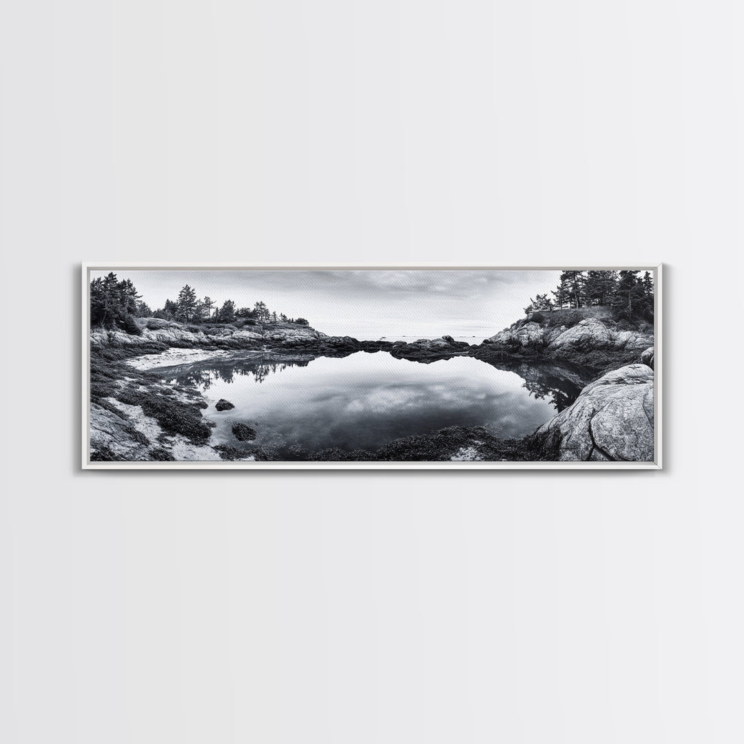 Coastal Reflections, Tide Pool, Rocky Shoreline, Framed Canvas Print, Seaside Nature Art, Minimalist Coastal Decor, Zen Bathroom Art