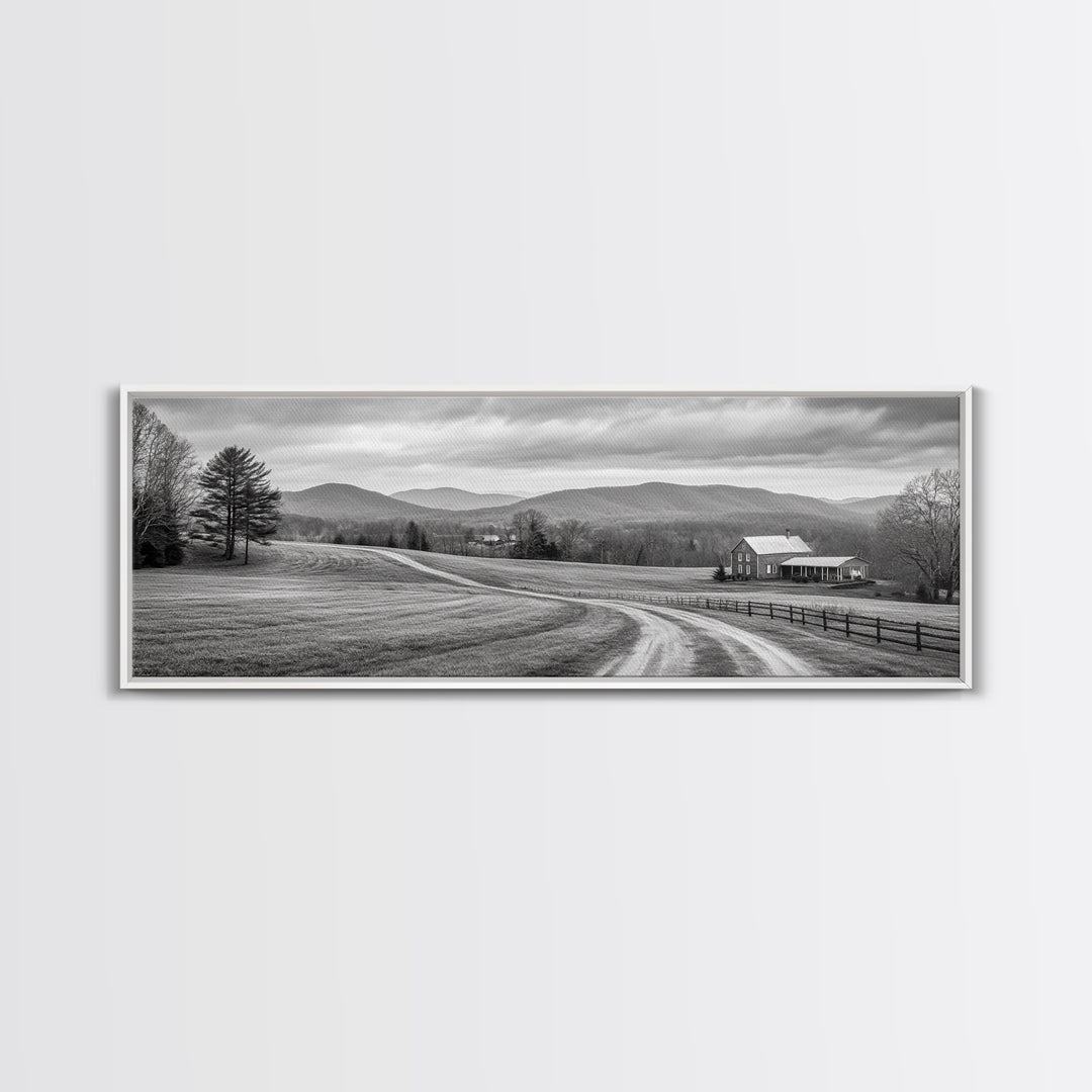 Mountain Valley, Country Road, Rural Home, Framed Canvas Print, Farmhouse Wall Art, Living Room Decor, Autumn Country Landscape
