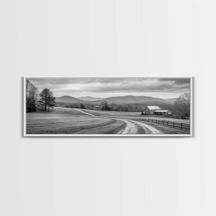 Mountain Valley, Country Road, Rural Home, Framed Canvas Print, Farmhouse Wall Art, Living Room Decor, Autumn Country Landscape