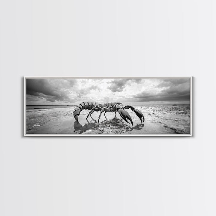 Giant Scorpion Beach, Surreal Creature, Dark Fantasy, Ocean Monster, Framed Canvas Print, Halloween Wall Art, Teen Room Decor, Bedroom Art