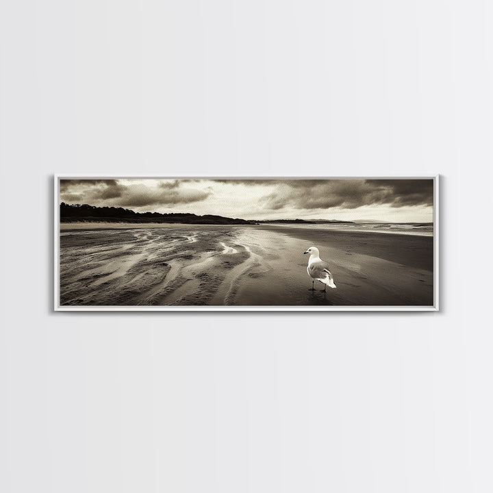 Seagull Beach Walk, Coastal Landscape, Minimalist Style, Canvas Print, Beach Wall Art, Fall Decor, Bedroom Wall Art, Nature Photography