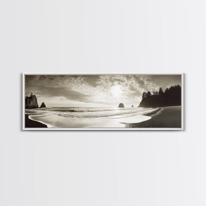 Seaside Cliff Sunset, Pacific Coast View, Canvas Print, Coastal Living Room Art, Modern Neutral Decor, Ocean Landscape Photography