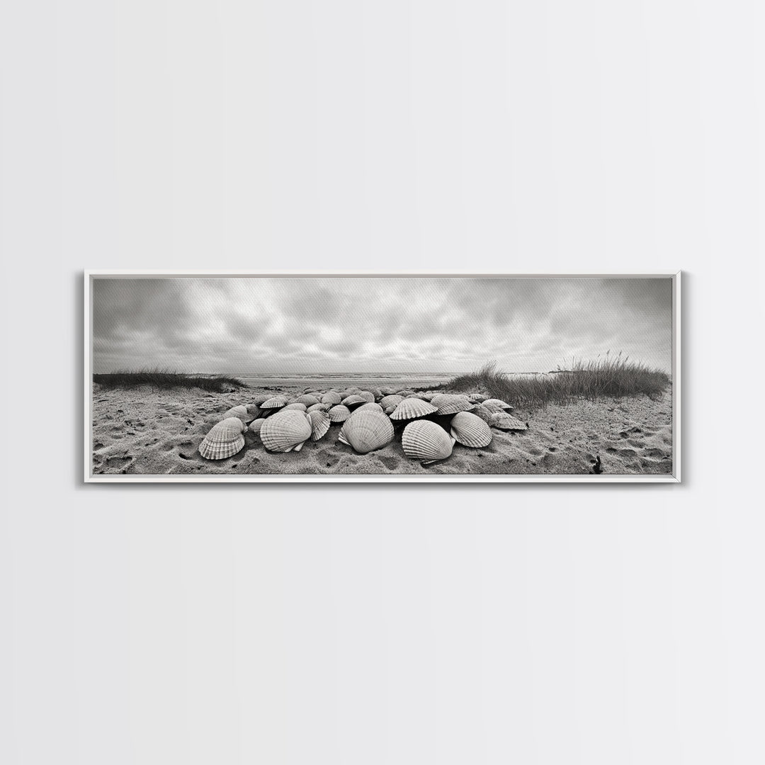 Scallop Shell Cluster, Dune Beach Scene, Canvas Print, Coastal Kitchen Decor, Minimalist Shell Wall Art, Natural Beach Aesthetic