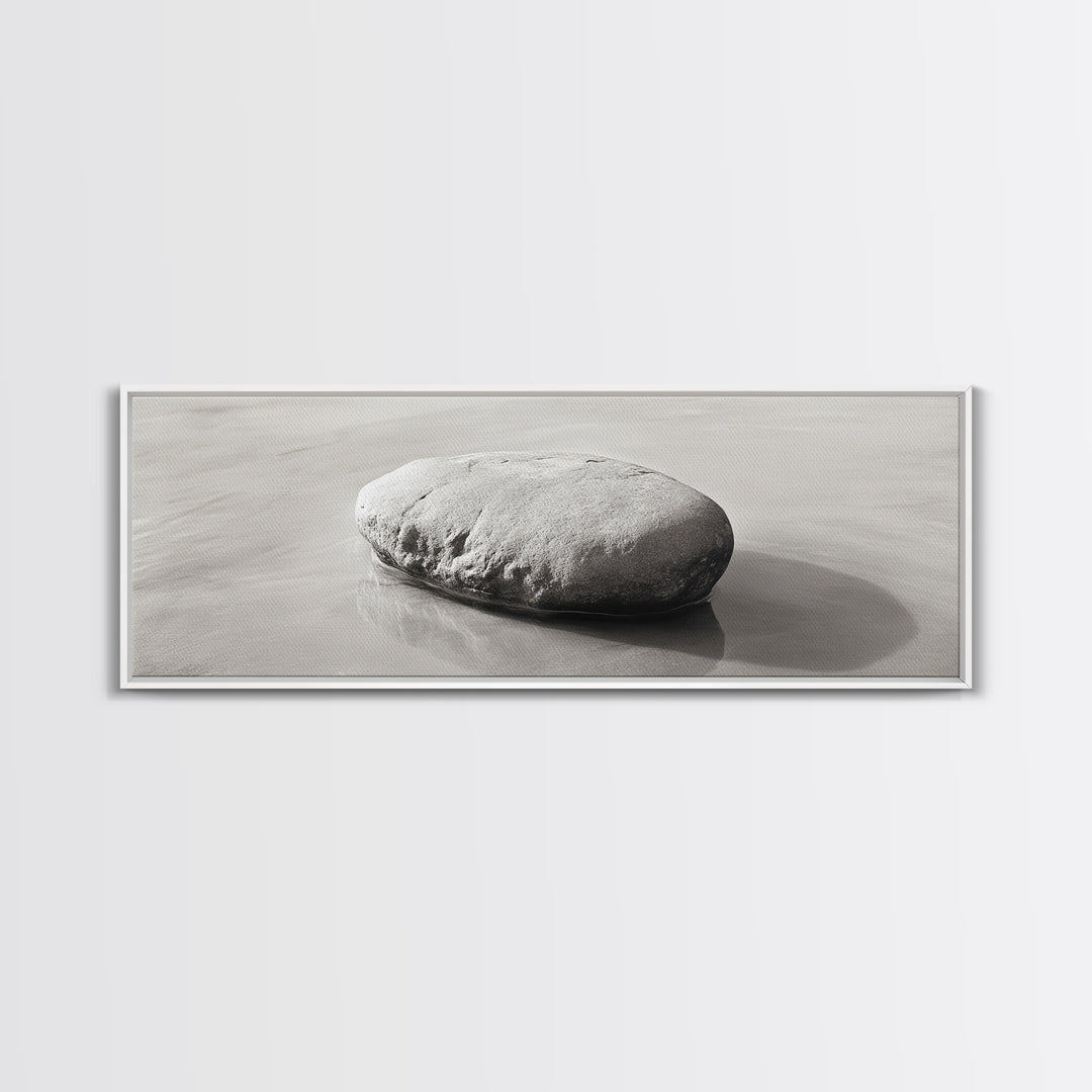 Smooth Beach Rock, Minimal Seascape, Zen Coastal Decor, Tranquil Framed Canvas Print, Modern Spa or Bedroom Wall Art