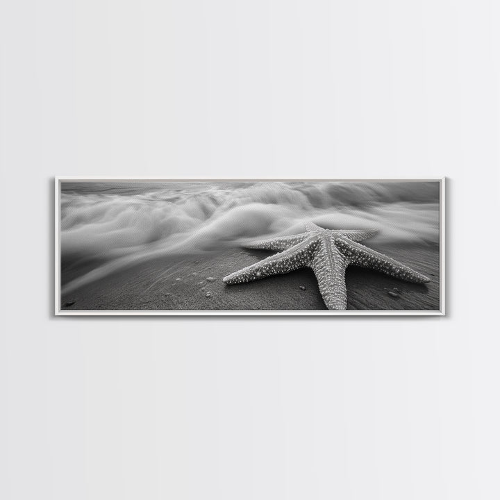Starfish Closeup, Ocean Wave Motion, Coastal Macro Scene, Framed Canvas Print, minimalist beach decor, bathroom wall art, nautical vibe
