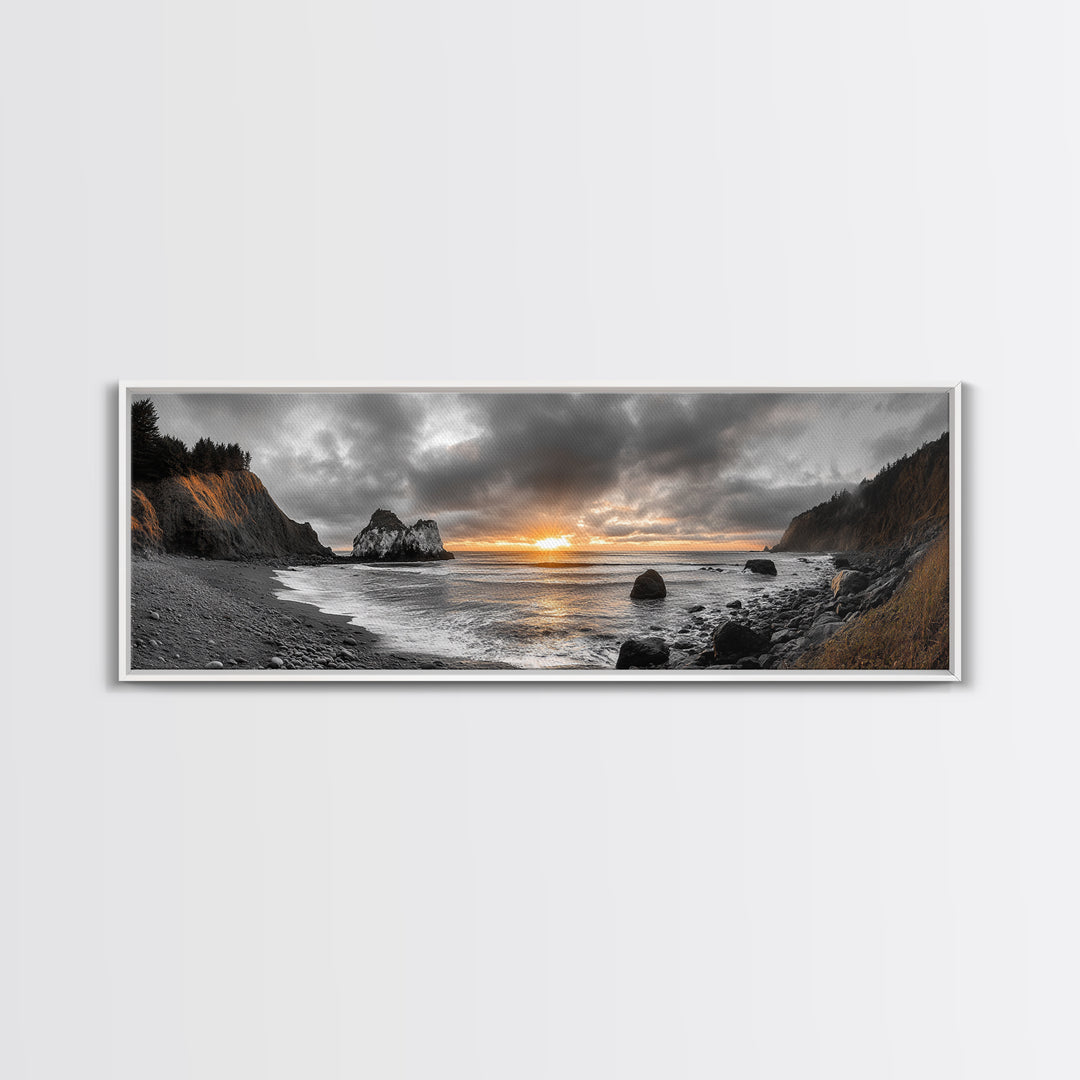 Ocean Sunset, Rocky Shore, Dramatic Coast, Canvas Print, fall beach wall art, earthy coastal home decor, nature photography, den artwork