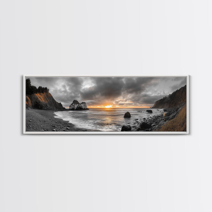 Ocean Sunset, Rocky Shore, Dramatic Coast, Canvas Print, fall beach wall art, earthy coastal home decor, nature photography, den artwork