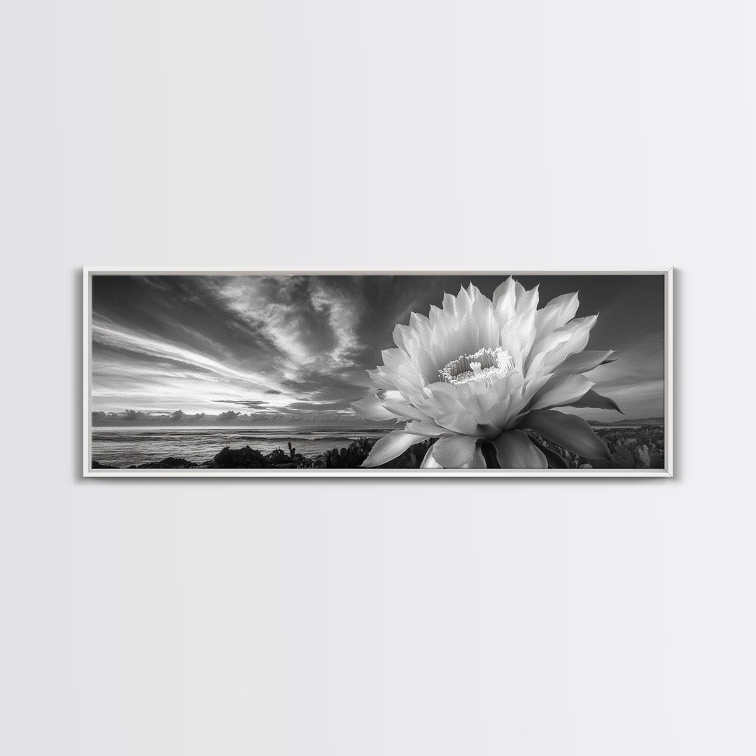 Desert Bloom Flower, Coastal Cactus Sunrise, Nature Canvas Print, Southwestern Wall Art, Boho Bathroom or Bedroom Decor