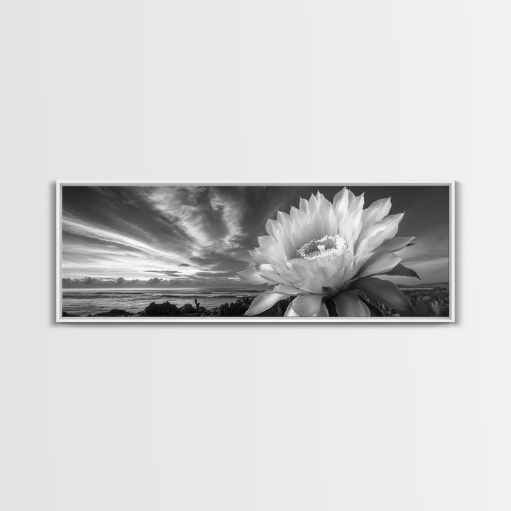 Desert Bloom Flower, Coastal Cactus Sunrise, Nature Canvas Print, Southwestern Wall Art, Boho Bathroom or Bedroom Decor