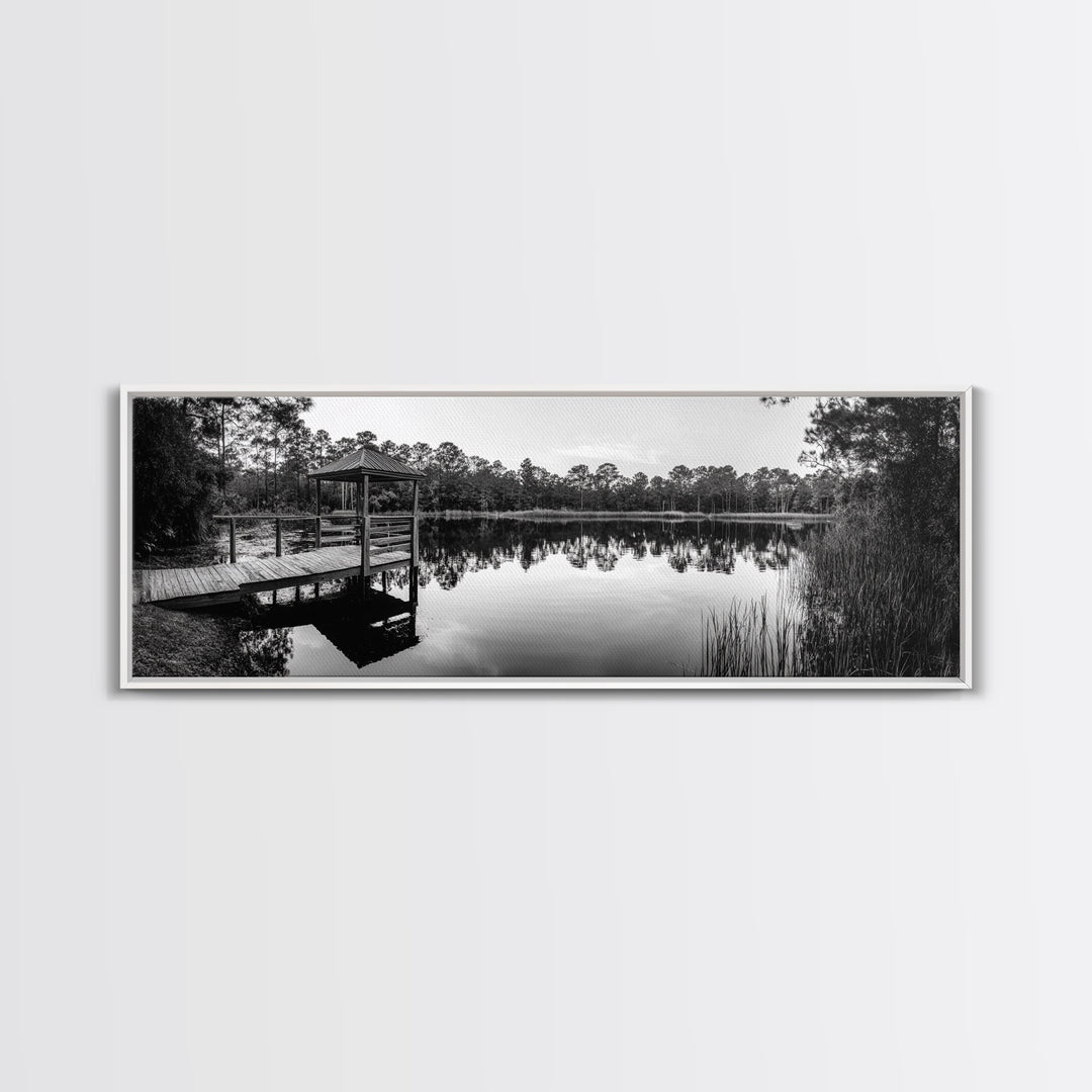 Still Lake Dock, Nature Reflections, Tranquil Scene, Canvas Print, Rustic Landscape Photography, Farmhouse Wall Art, Entryway Decor