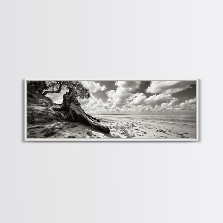 Coastal Tree Roots, Windswept Beach, Natural Form, Framed Canvas Print, Boho Wall Art, Entryway Decor, Beach House Aesthetic