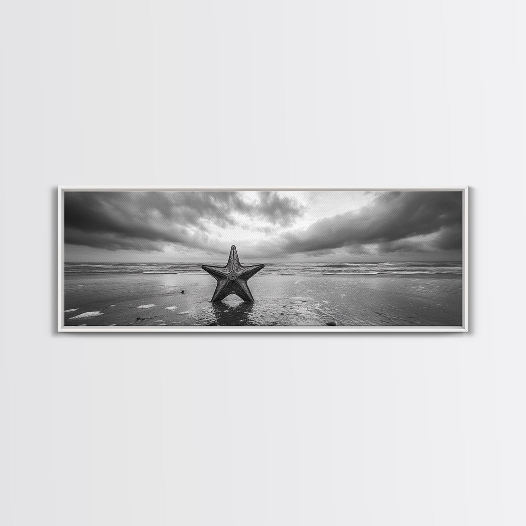 Metal Star Shore, Moody Beach Art, Rustic Coastal Decor, Autumn Vibes, Canvas Print, Farmhouse Living Room Wall Art