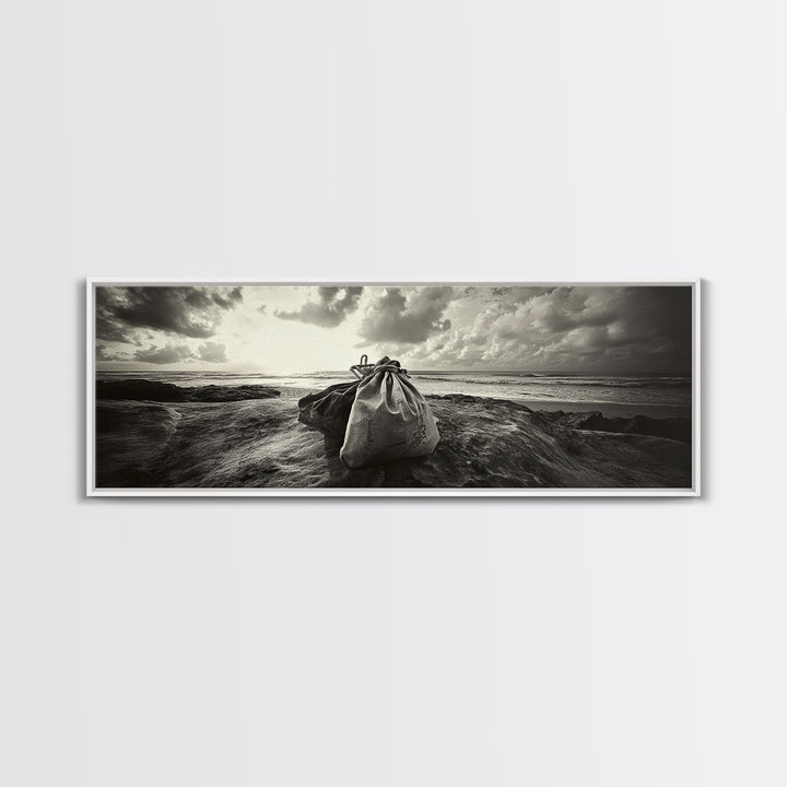 Seaside Canvas Bags, Coastal Travel Vibes, Rustic Ocean Decor, Neutral Wall Art, Framed Canvas Print, Bedroom Beach Art