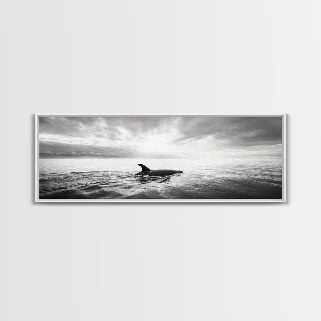 Ocean Sunset Orca, Tranquil Whale Scene, Marine Wildlife, Canvas Print, Minimalist Bathroom Decor, Coastal Bedroom Wall Art