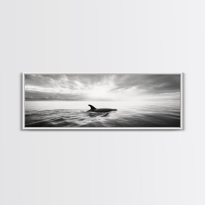 Ocean Sunset Orca, Tranquil Whale Scene, Marine Wildlife, Canvas Print, Minimalist Bathroom Decor, Coastal Bedroom Wall Art