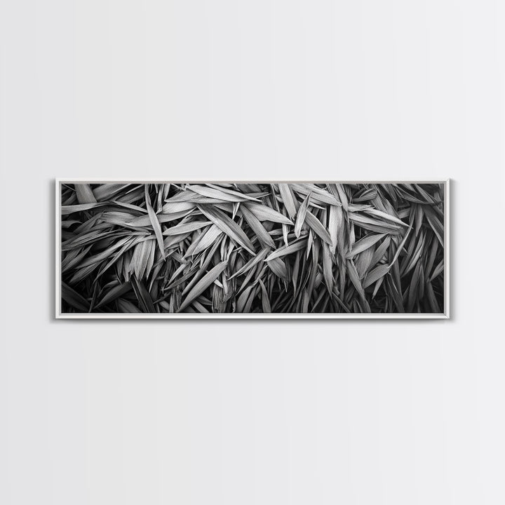 Textured Leaves, Monochrome Nature, Abstract Pattern, Botanical Wall Art, Framed Canvas Print, Modern Bedroom Art, Minimalist Decor